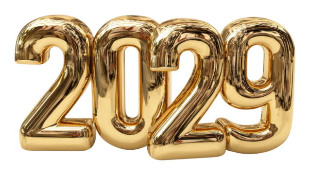 Celebrating new year 2029 festive event gold theme isolated on transparent background