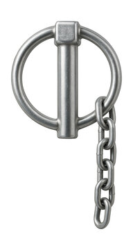 Galvanized steel linchpin with chain, ideal for securing wheels in auto repair.