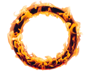 Fiery ring of orange and yellow flames, swirling in a circular motion, cutout, PNG isolated on white or transparent background
