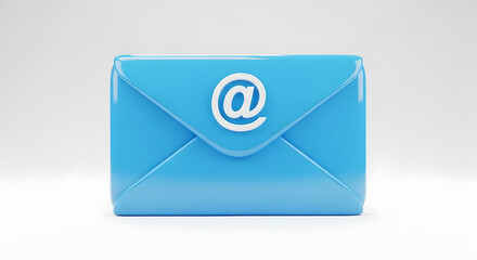 Blue email envelope with at symbol, communication and digital messaging concept