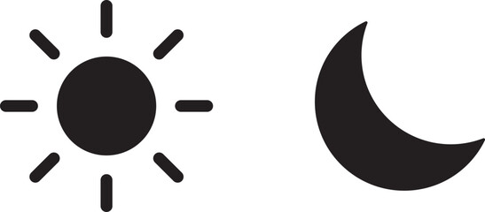 Sun and moon icons set. dark and light mode icons. Screen brightness and contrast level signs. Sun and moon icon vector day and night icon set. dark and light mode icons