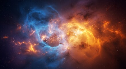 Fototapeta premium A stunning nebula of blue and orange hues fills the dark expanse of space