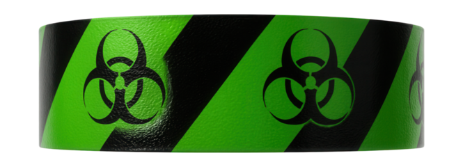 Green and black hazard tape for marking biohazard zones in labs.