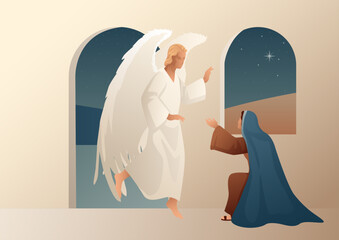 The Annunciation, Angel Gabriel Appears to Mary, Biblical Story Vector Illustration