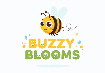 Buzzy Blooms Honey Bee Mascot Logo for Nature