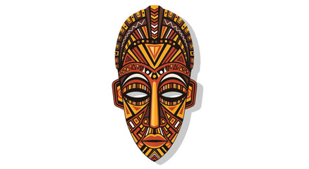 African Tribal Mask Illustration with Geometric Patterns and Vibrant Colors