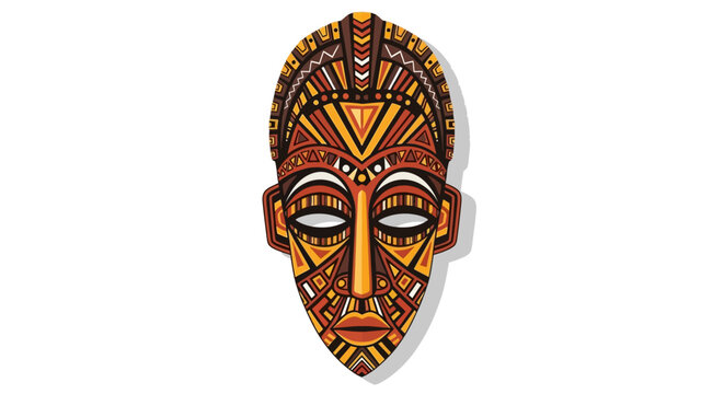 African Tribal Mask Illustration with Geometric Patterns and Vibrant Colors