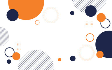 Dynamic abstract background featuring a playful arrangement of orange and blue circles, lines, and dots on a white canvas, ideal for contemporary graphic designs and digital content