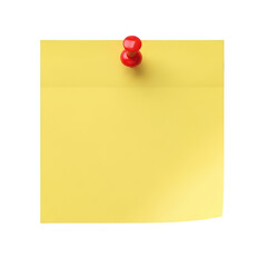 Yellow sticky note pinned with a red thumbtack,office memo concept,reminder graphic element isolated on transparent background