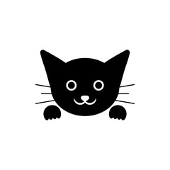 Funny cat face. Cute black cat head and paws. Vector illustration.