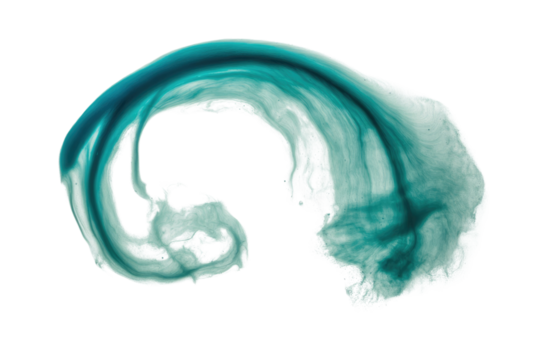 Abstract teal and aqua fluid swirl creating an artistic, dynamic wave-like design with a smooth, flowing texture on a transparent background. background removed