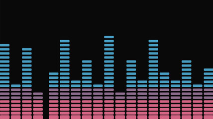 Graphic equalizer display with blue and pink bars on a black background showing audio levels visualizer
