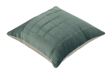 A square teal decorative pillow featuring a unique pleated and woven texture, perfect for modern home decor on a solid transparent background. background removed