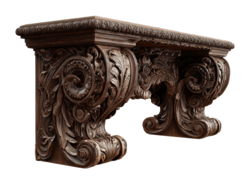 Rustic craftsmanship intricate wooden table designs & workshop isolated on transparent background