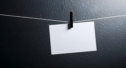 Blank card hanging on a string with a clothespin