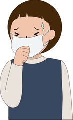 마스크를 쓰고 기침을 하는 감기 걸린 소년