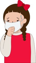 마스크를 쓰고 기침을 하는 감기 걸린 소녀