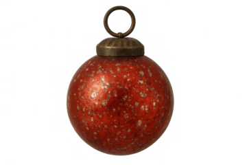 Red vintage christmas bauble with a rustic finish, ideal for holiday decoration and festive season designs, transparent background