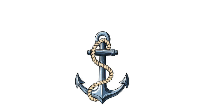 Detailed illustration of a classic ship anchor with a beige rope wrapped around its shaft, symbolizing maritime history, stability, and adventure.