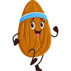 Cartoon Almond Character With Blue Headband Running Energetically With Tongue Out on Transparent...