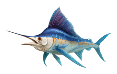 Sport fishing adventure ocean waters marine life side view isolated on transparent background