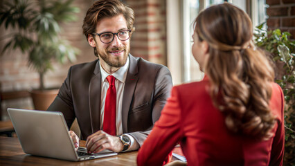Businessman with a friendly attitude talking during a job interview preparation in a modern office