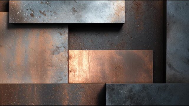 Rusty Metal Abstract: A captivating composition of weathered metal rectangles, showcasing a symphony of textures, colors, and subtle reflections