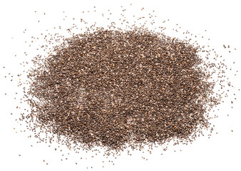 Chia seeds isolated on white background. Top view.
