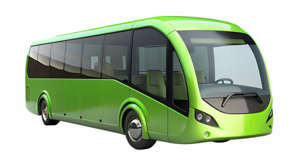 3d illustration of a modern, sleek, bright green passenger bus with large windows, isolated on transparent background
