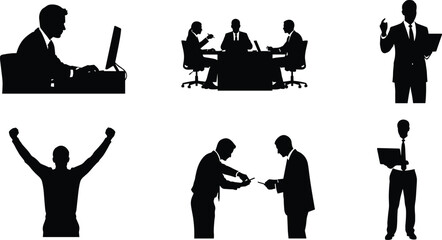 Business silhouettes, teamwork, meeting, presentation, office work, handshake, celebration, collaboration, corporate people, success, strategy, leadership, remote work, professional environment, 