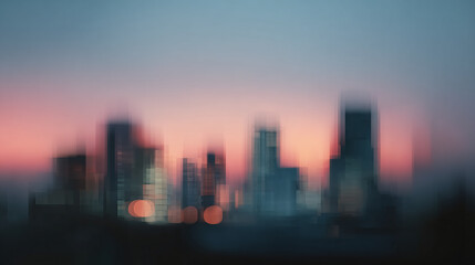 Cityscape silhouette at twilight. Buildings at dusk, blurred view