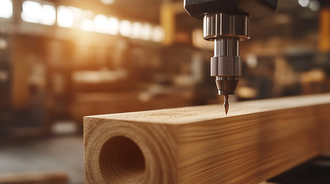 Precision in progress: A CNC machine meticulously carves wood, showcasing the fusion of technology and craftsmanship in woodworking. Focused precision at its finest. - Powered by Adobe