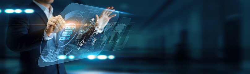 BIG DATA. Data analytics. Analyst using modern interface processing large datasets. Trend analysis,...