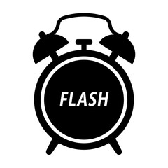 Flash sale timer icon with alarm clock design in black  