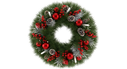 Christmas Wreath with Ornaments and Pinecones whisk