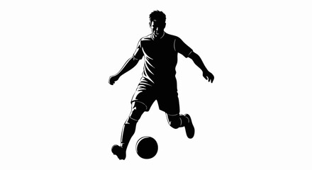 Soccer Player Kicking the Ball. Dynamic Football Motion Silhouette with Energy. Sports Competition and Athletic Power Concept. Vector Digital Illustration