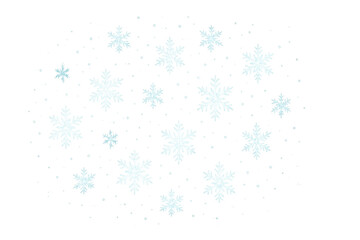 Falling snowflakes and ice crystals creating a winter wonderland effect on transparent background