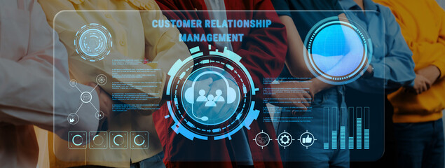 This image showcases a modern depiction of customer relationship management, featuring data...