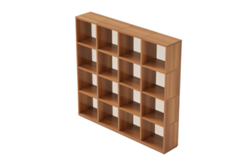 A contemporary wooden cube storage shelf unit featuring 20 compartments, ideal for books, decor, or organization. background removed