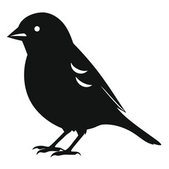 Minimalist bird silhouette, simple black sparrow or finch vector icon. Isolated wildlife animal graphic for logo, stencil, or pictogram.