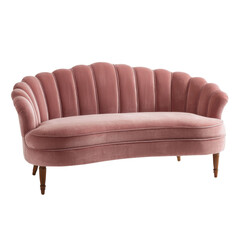 Soft pink velvet couch with curved design is perfect for a stylish and comfortable living room setting
