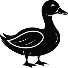 Duck silhouette standing, water bird vector icon. Isolated graphic for farm, pet, or basic animal logo design.