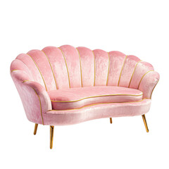 This charming pink velvet sofa with golden accents adds elegance to any living area or lounge
