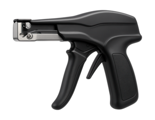 Adjustable tension cable tie gun for efficient wire bundling in electronics.