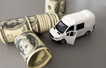 Toy truck with money. Lots of dollars.