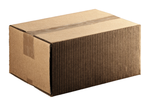 Shipping action cardboard box in warehouse environment overview isolated on transparent background