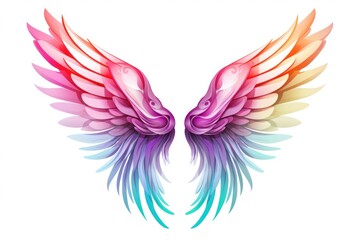 Fototapeta premium Rainbow angel wing white background lightweight accessories.