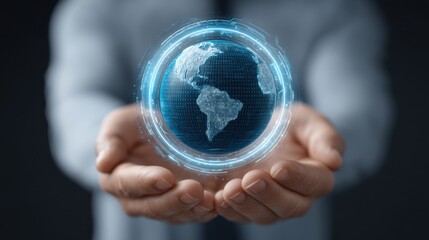 Earth Surrounded by a Holographic Ring in a Futuristic Presentation Captured in a High-Resolution Image for Technology and Environmental Themes