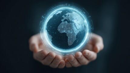 Earth Surrounded by a Protective Holographic Ring Floating in Space with Digital Elements Representing Global Connectivity and Technology in Abstract Form