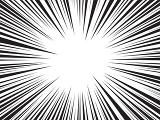 Obraz premium Manga comic explosion, motion or movement effect, vector background. Manga anime cartoon radial speed lines and abstract pattern for comic book burst, flash ray or explode bang action